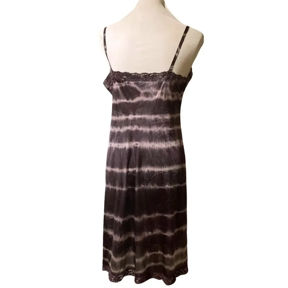 Vintage Tie Dye Lace Slip, Brown and Pink, Midi - Picture 2 of 4